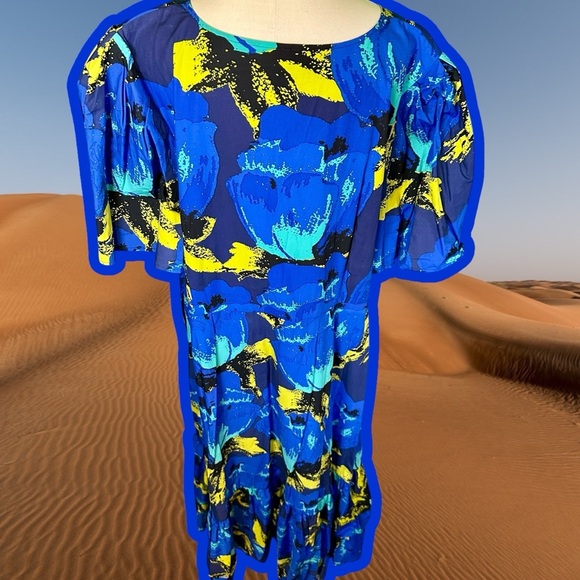 Christopher John Rogers for Target Blue Floral Puff Sleeve Dress Size 24 / 26 - Picture 11 of 14